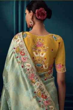 Alternative view of Sea Green Pure Silk Wedding Saree