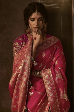 Alternative view of Dark Pink Dola Silk Wedding Saree