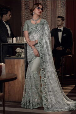 Pista Half N Half Bridal Party Saree