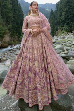 Pink & Purple Silk Bridal Lehenga Choli