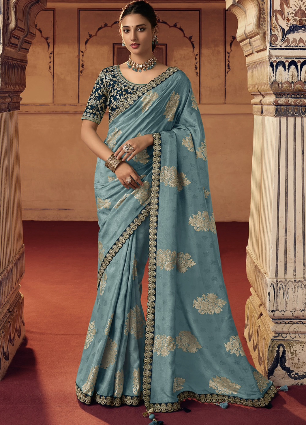 Blue Embroidered Wedding Party Wear Saree Sarees Designer Collection