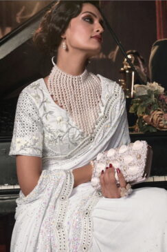 Alternative view of White Heavy Embellished Bridal Party Saree