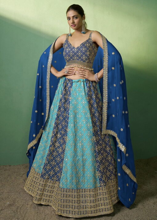 Blue Georgette Embroidered Lehenga Choli