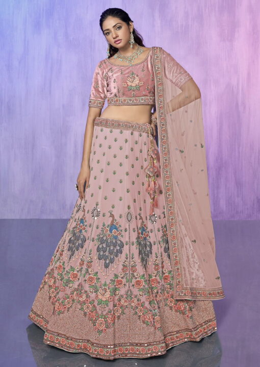 Peach Heavy Embroidered Bridal Lehenga Choli
