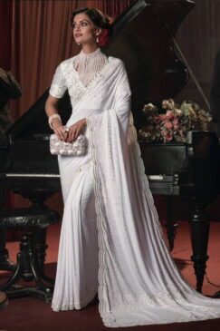 White Heavy Embellished Bridal Party Saree