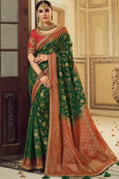 Green Art Silk Embroidered Wedding Saree