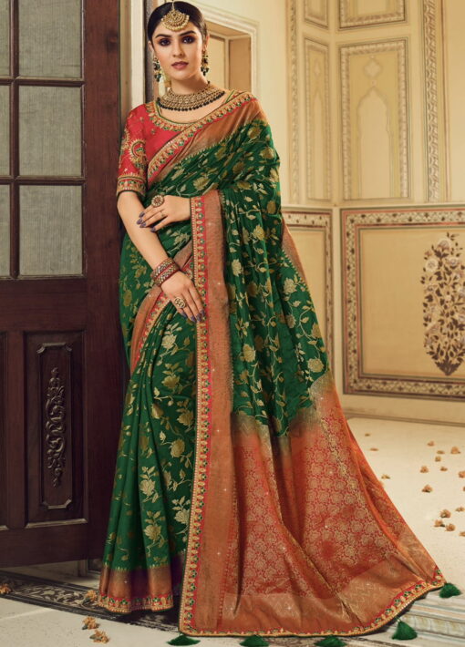 Green Art Silk Embroidered Wedding Saree