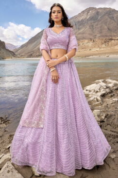 Lilac Heavily Embellished Bridal Lehenga Choli