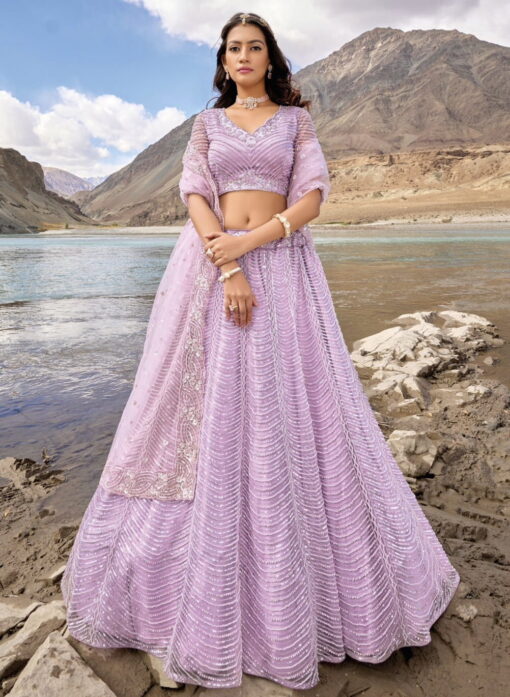 Lilac Heavily Embellished Bridal Lehenga Choli