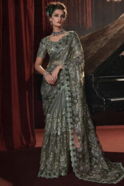 Mehendi Digital Net Bridal Party Saree