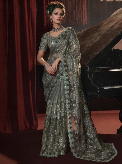 Mehendi Digital Net Bridal Party Saree