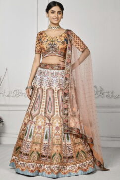 Multi Colour Satin Silk Wedding Lehenga Choli