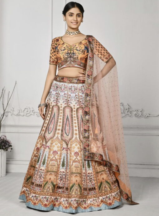 Multi Colour Satin Silk Wedding Lehenga Choli