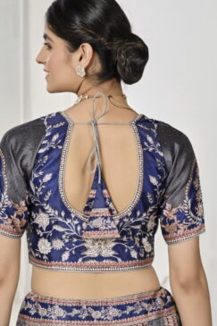 Alternative view of Blue And Grey Satin Silk Wedding Lehenga Choli