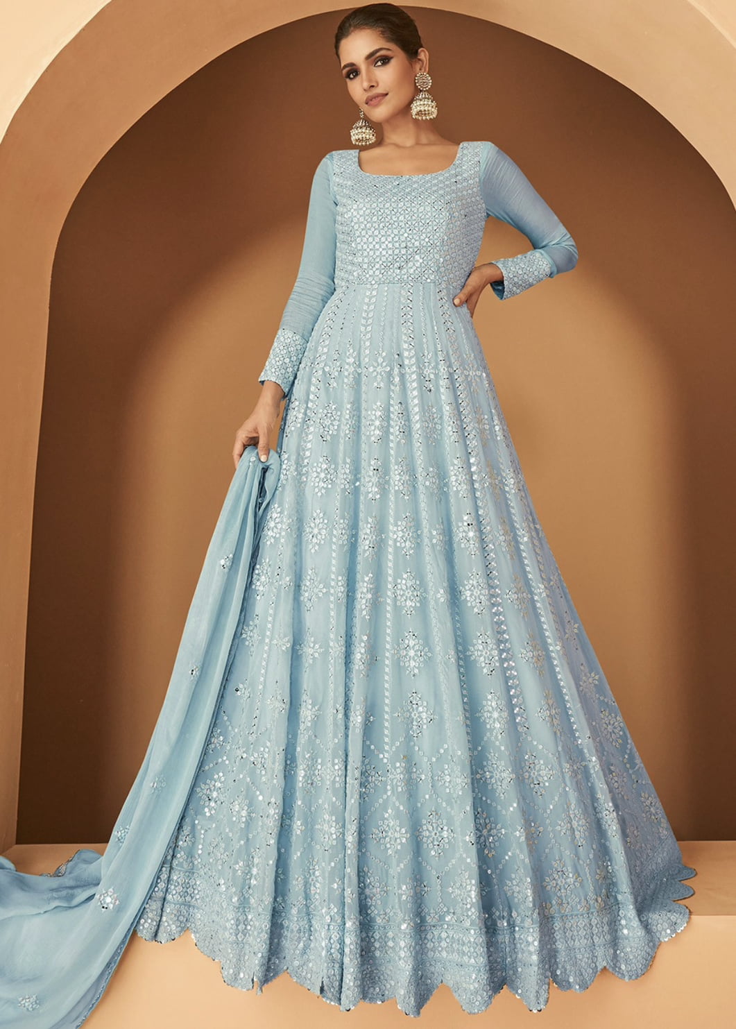 Blue Georgette Anarkali Gown - Salwar Kameez Designer Collection