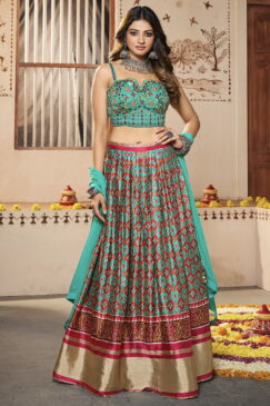 Turquoise Silk Embroidered Lehenga Choli