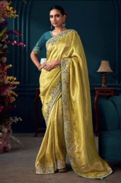 Bright Yellow Pure Silk Wedding Saree
