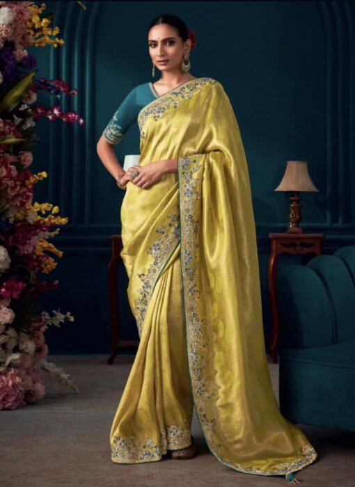 Bright Yellow Pure Silk Wedding Saree