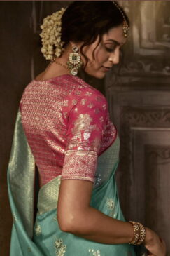 Alternative view of Aqua Dola Silk Wedding Saree