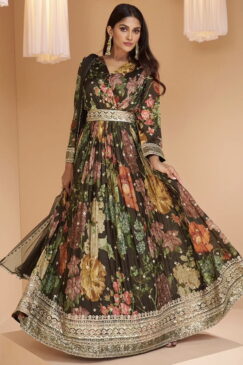 Green Georgette Embroidered Anarkali Gown