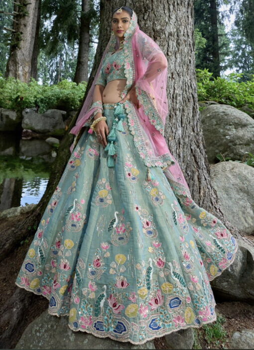 Sea Green Silk Bridal Lehenga Choli