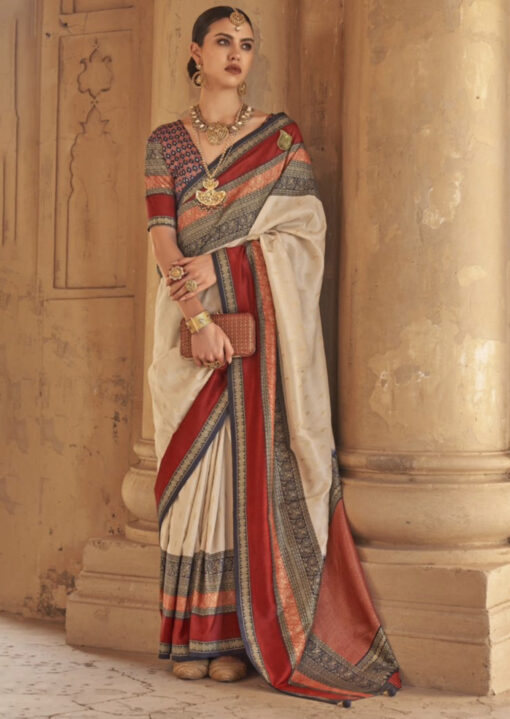Beige Traditional Silk Saree