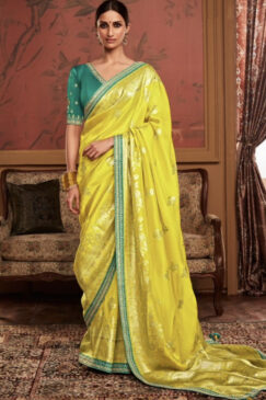 Yellow Soft Dola Silk Wedding Saree