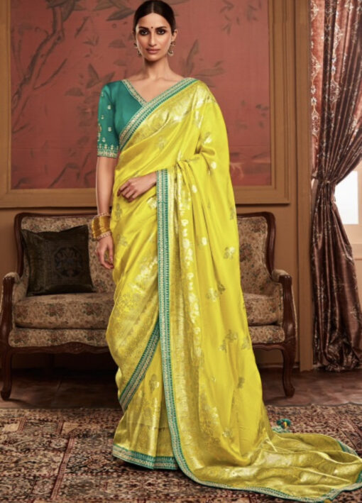 Yellow Soft Dola Silk Wedding Saree