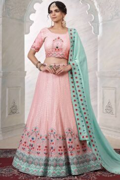Pink Georgette Embroidered Bridal Lehenga Choli