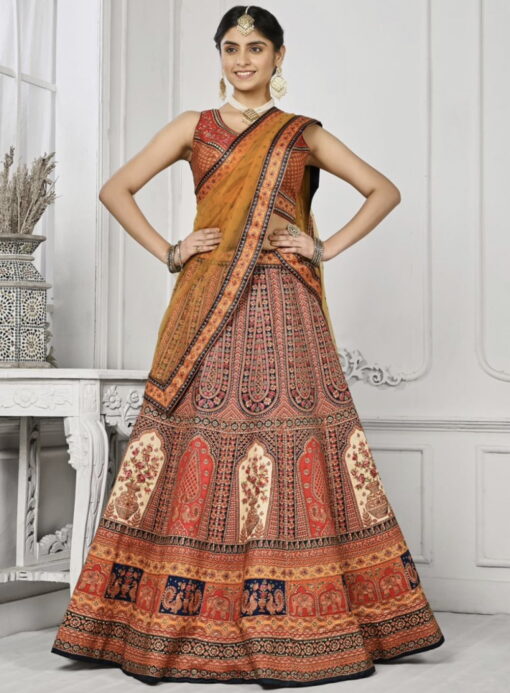 Multi Colour Satin Silk Wedding Lehenga Choli