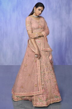 Peach Heavy Embroidered Bridal Lehenga Choli