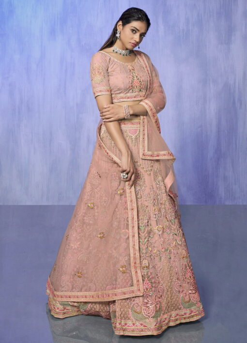Peach Heavy Embroidered Bridal Lehenga Choli