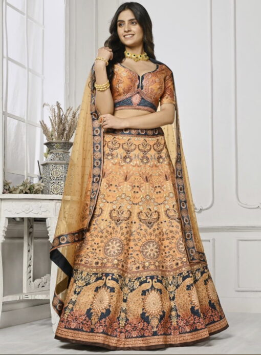 Multi Colour Satin Silk Wedding Lehenga Choli