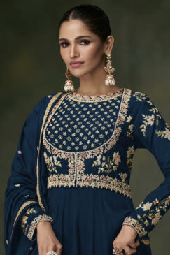 Alternative view of Navy Blue Silk Embroidered Anarkali Gown