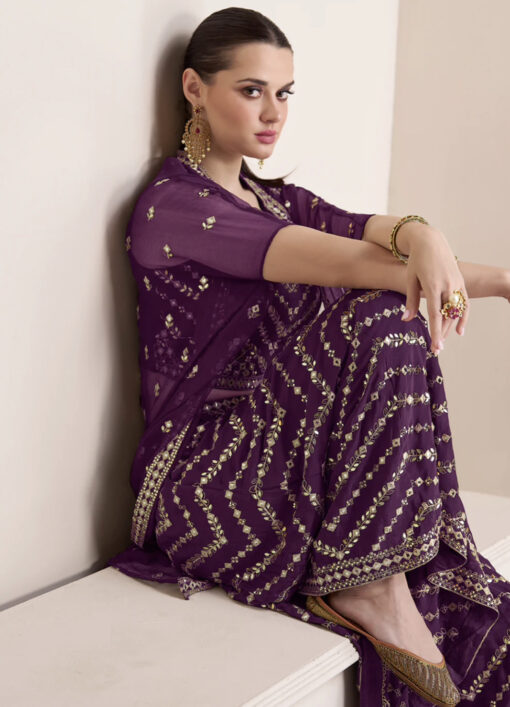 Purple Palazzo Style Salwar Suit With Heavy Embroidery Work main image 1