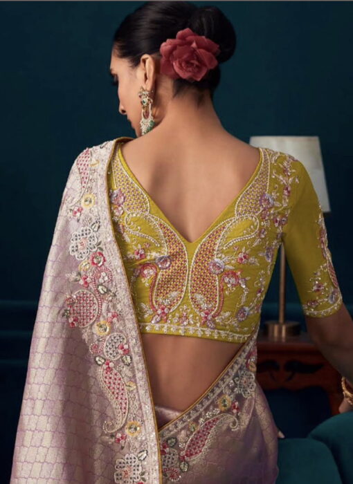 Pink Solid Silk Blend Saree