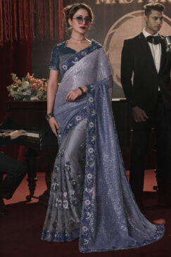 Shaded Blue Half N Half Bridal Saree