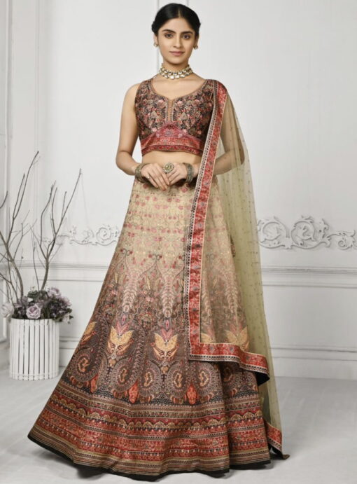 Multi Colour Satin Silk Wedding Lehenga Choli