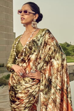 Alternative view of Multi Coloured Print Satin Silk Saree