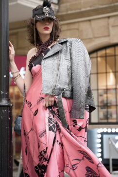 Alternative view of Pink Retro Print Satin Silk Saree
