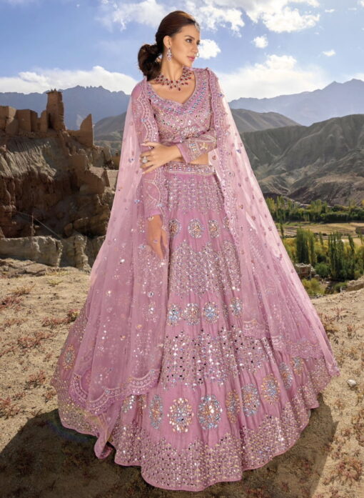 Pink Heavily Embellished Bridal Lehenga Choli
