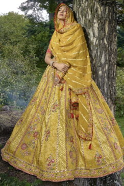 Yellow Silk Embroidered Bridal Lehenga Choli