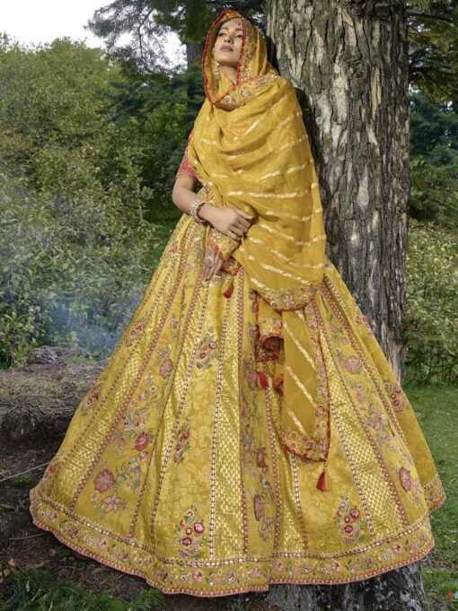 Yellow Silk Embroidered Bridal Lehenga Choli