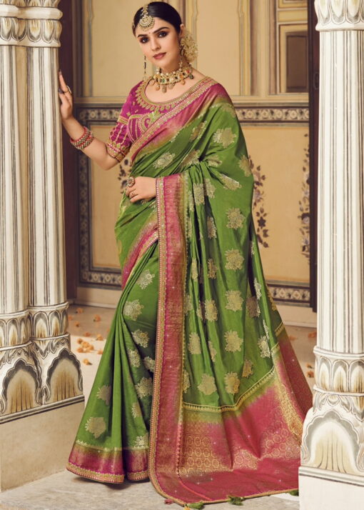 Green Art Silk Embroidered Wedding Saree