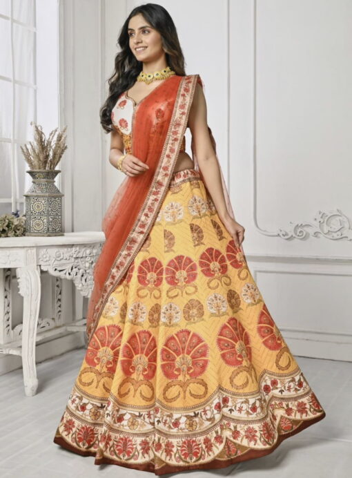 Yellow Satin Silk Wedding Lehenga Choli