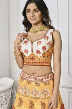 Alternative view of Yellow Satin Silk Wedding Lehenga Choli