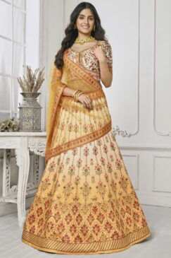 Yellow Satin Silk Wedding Lehenga Choli