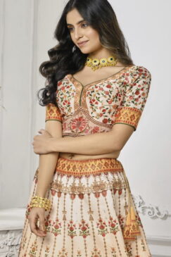 Alternative view of Yellow Satin Silk Wedding Lehenga Choli