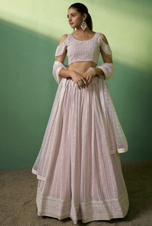 Pink Georgette Embroidered Lehenga Choli