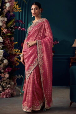 Dark Pink Pure Silk Wedding Saree